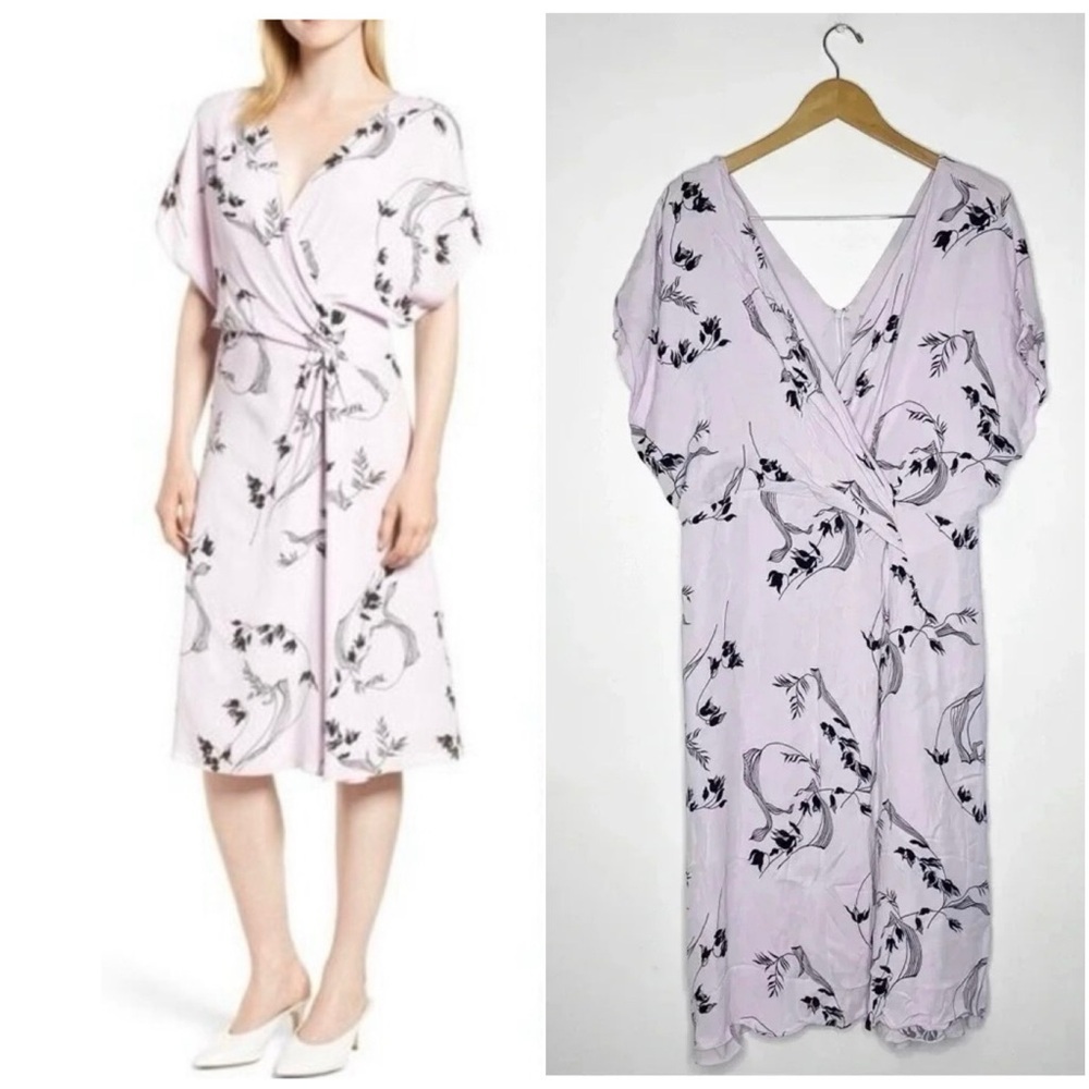 Lewit Purple Faux Wrap Floral Knee Midi Dress Size 16
